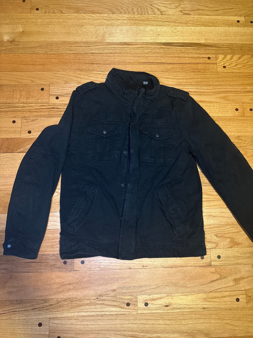 Levi's Sherpa Lined Military Trucker Jacket Mens S Black Full Zip Cotton